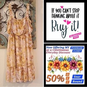 Luxology Floral Midi Sundress in Yellow and Brown. NWOT Size XL